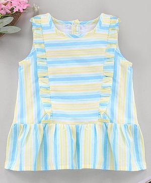 Babyhug Sleeveless Striped Top with Frill Detailing - Blue