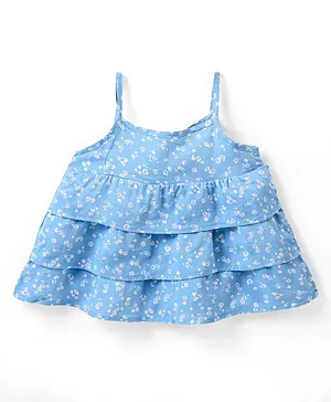 Babyhug 100% Rayon Sleeveless Top Floral Printed - Blue