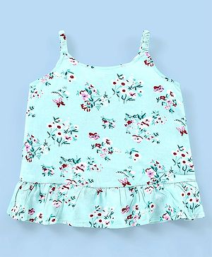 Babyhug Rayon Woven Sleeveless Top with Frill Detailing Floral Print - Green