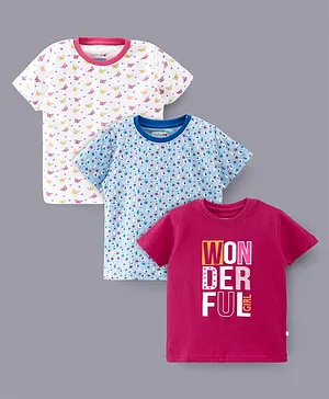 BUMZEE Pack Of 3 Half Sleeves Wonderful Print T Shirt - Blue Pink