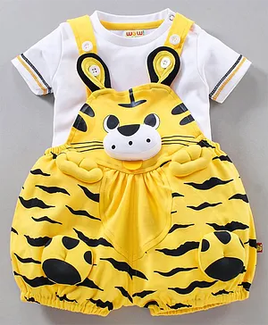 Wow Clothes Dungaree With Half Sleeves Tee - Yellow