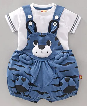 Wow Clothes Dungaree With Half Sleeves Tee - Air Force