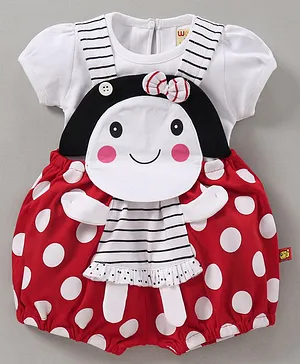 Wow Clothes Dungaree With Tee Polka Dot Print - Red