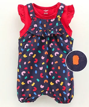 Cucumber Dungaree with Short Frill Sleeves Tee Candy Print - Red Navy