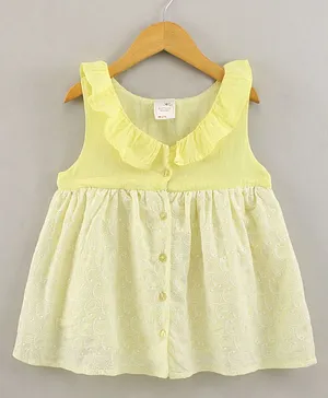 Button Noses Sleeveless Embroidered Top With Frill Detailing - Yellow