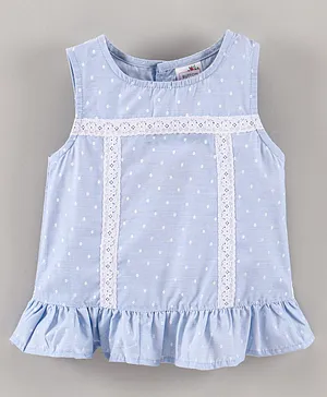 Button Noses Sleeveless Top Lace Detailing - Light Blue