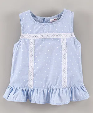 Button Noses Sleeveless Top Lace Detailing - Light Blue