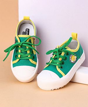 Cute Walk by Babyhug Lace Up Casual Shoes Smiley Applique - Green