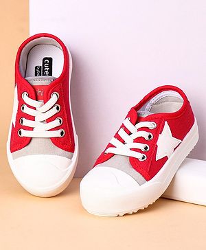 Cute Walk by Babyhug Lace Up Casual Shoes Star Patch - Red
