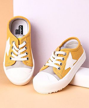 Cute Walk by Babyhug Lace Up Casual Shoes Star Patch - Yellow