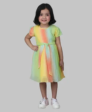 Titrit Half Sleeves Pleated Baby Frock - Multicolour
