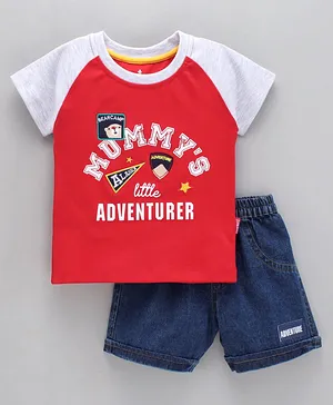 Child World Half Sleeves T Shirt and Shorts Text Print - Red