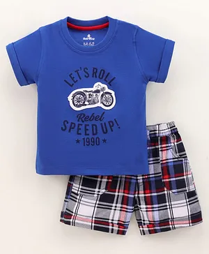 Child World Half Sleeves T Shirt and Shorts Text Print - Blue