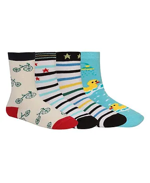 Creature Cotton Regular Socks Stripes & Cycle Print Pack of 4 - Multicolor