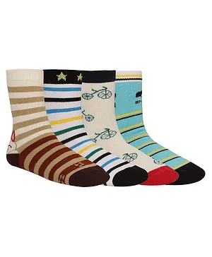 Creature Ankle Length Cotton Socks Cycle Design Pack of 4 Pairs - Multicolor