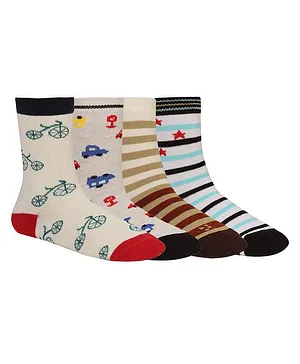 Creature Ankle Length Cotton Socks Car Design Pack of 4 Pairs - Multicolor
