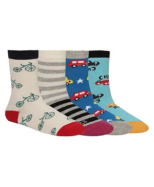 Creature Ankle Length Cotton Socks Car Design Pack of 4 Pairs - Multicolor