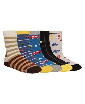 Creature Ankle Length Cotton Socks Car Design Pack of 5 Pairs - Multicolor