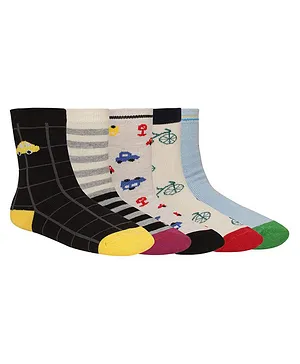 Creature Ankle Length Cotton Socks Car Design Pack of 5 Pairs - Multicolor
