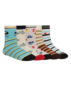 Creature Ankle Length Cotton Socks Car Design Pack of 5 Pairs - Multicolor