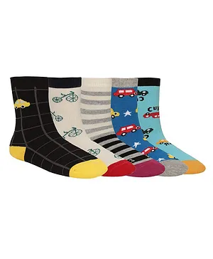 Creature Printed Cotton Socks for Kids Combo Pack of 5 - Multicolour