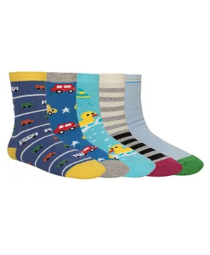 Creature Printed Cotton Socks for Kids Combo Pack of 5 - Multicolour