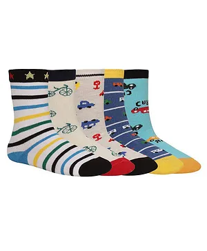 Creature Printed Cotton Socks for Kids Combo Pack of 5 - Multicolour