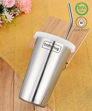 Babyhug Stainless Steel Tumbler With Airtight Lids and Straw - 370 ml
