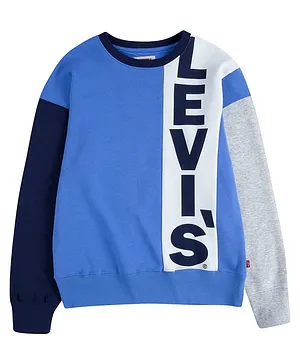 Levi's Full Sleeves Brand Name Print Color-Block Sweatshirt - Ultramarine Blue