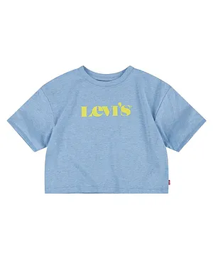 Levi's Half Sleeves Brand Name Print Cropped Tee - Blue