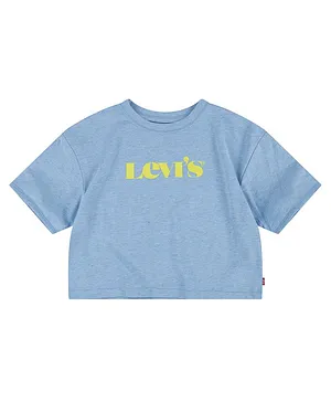 Levi's Half Sleeves Brand Name Print Cropped Tee - Blue