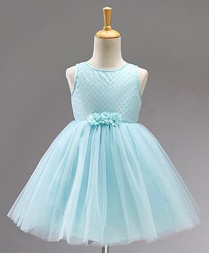 Babyhug Sleeveless Fit & Flare Frock with Corsage & Sequins Applique - Mint Green