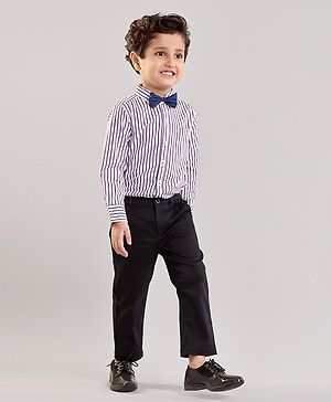 Babyhug Party Wear Full Sleeves Stripe Shirt & Trouser With Bow - Black White