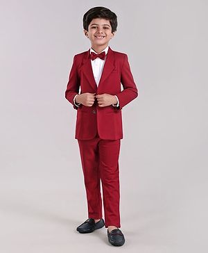 Babyhug Full Sleeves Solid Party Suit with Bow - Red White