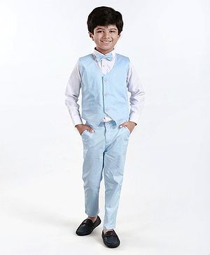 Babyhug Full Sleeves Solid Party Suit with Bow - Light Blue