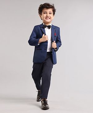 Babyhug Full Sleeves 3 Piece Party Suit With Bow - Navy Blue