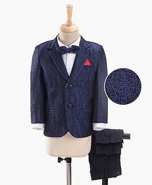 Babyhug Full Sleeves  3 Piece Party Suit With Bow - Navy Blue White
