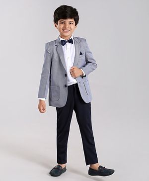 Babyhug Full Sleeves 3 Piece Party Suit With Bow - Light Blue