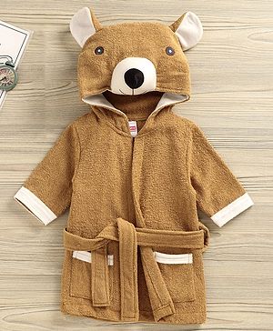 Babyhug 3/4th Sleeves Animal Hooded Bath Robe - Brown