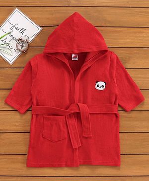 Babyhug 3/4th Sleeve Bathrobe With Hood And Embroidery - Red