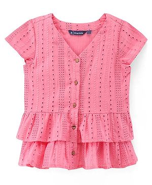 Pine Kids Half Sleeves Schiffli Embroidered Top - Pink