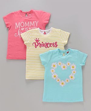 Babyhug Cotton Knit Half Sleeves Tops Text and Floral Pack Of 3 - Multicolor