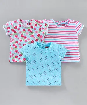 Babyhug Cotton Short Sleeves Floral Print Tees Pack of 3 - Blue