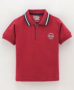GRO Half Sleeves Polo T-Shirt Text Print - Red