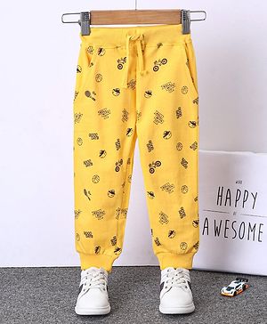 Babyhug Full Length Ribbed Waist Lounge Pant - Yellow