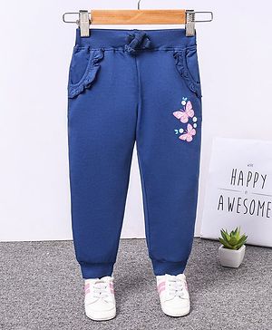 Babyhug Knit Full Length Lounge Pants Butterfly Print - Navy