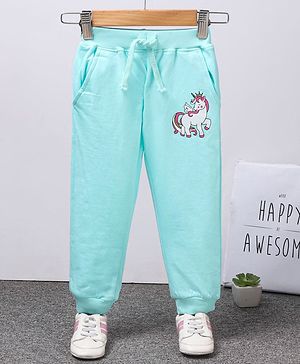 Babyhug Full Length Knit Lounge Pants Unicorn Patch - Blue