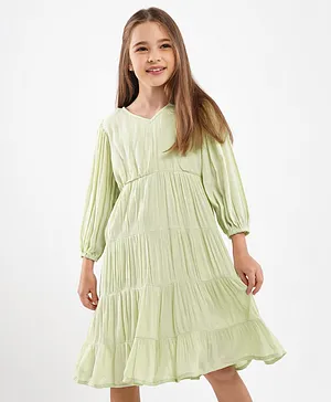 Primo Gino Three Fourth Sleeves Knee Length Frock - Green