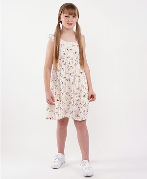 Primo Gino Sleeveless Knee Length Frock Printed- White