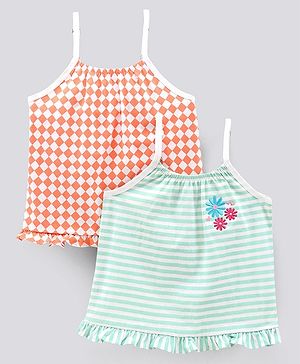 Pine Kids Singlet Sleeves Bio Washed Top Checks & Stripes Print Pack of 2 - White